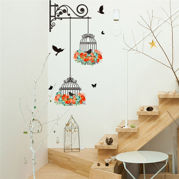 Birdcage Flower Flying room wall sticker - Beauti Homes