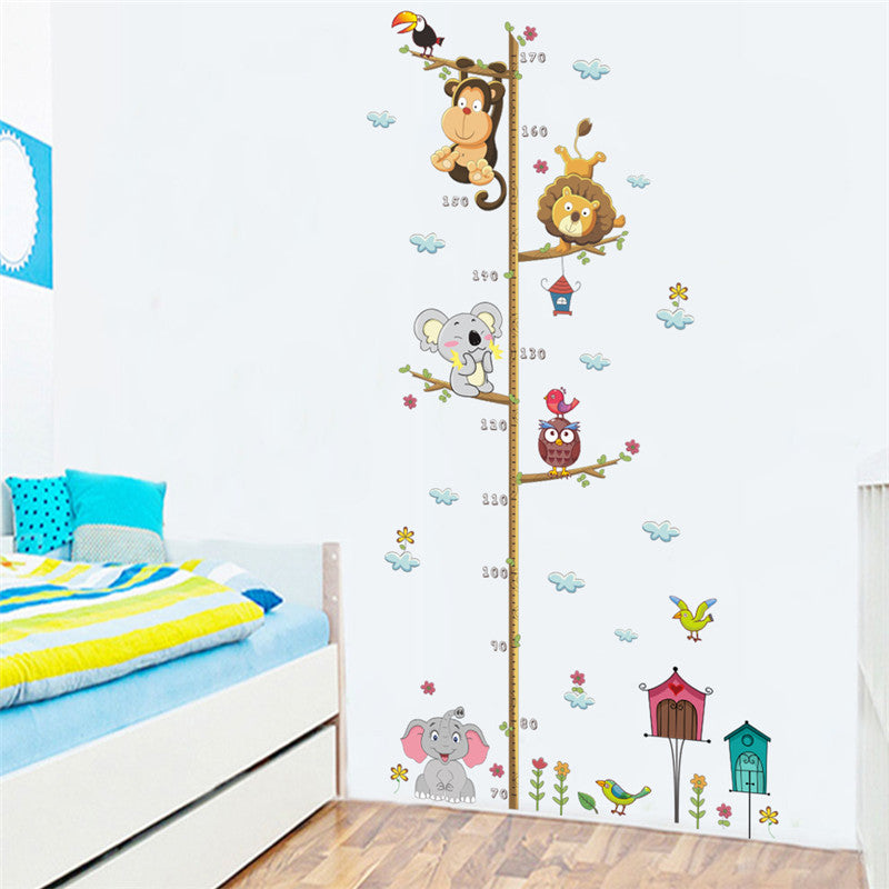 Lion Monkey Owl Elephant Height Measure Wall Sticker - Beauti Homes