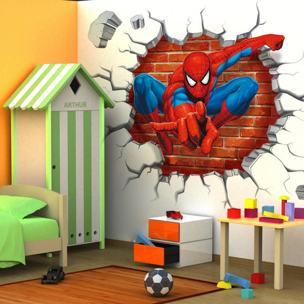 3d hole spiderman wall stickers for kids rooms - Beauti Homes