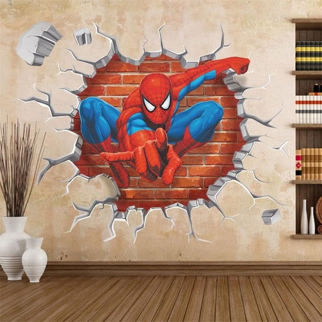 3d hole spiderman wall stickers for kids rooms - Beauti Homes