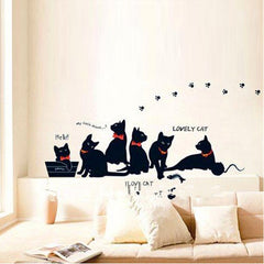 Vinyl Cartoon Black Cat Wall Stickers - Beauti Homes