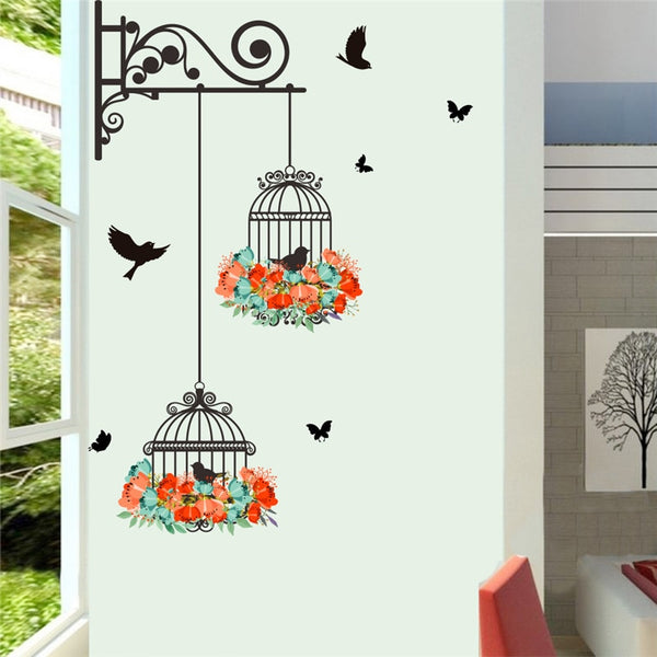 Birdcage Flower Flying room wall sticker - Beauti Homes