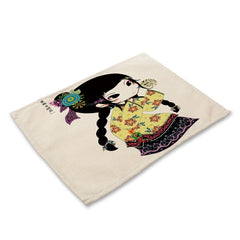 Cotton Linen Table Mat Cartoon Girls - Beauti Homes