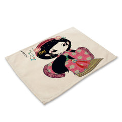 Cotton Linen Table Mat Cartoon Girls - Beauti Homes