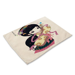 Cotton Linen Table Mat Cartoon Girls - Beauti Homes