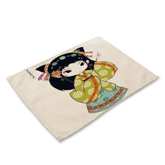 Cotton Linen Table Mat Cartoon Girls - Beauti Homes