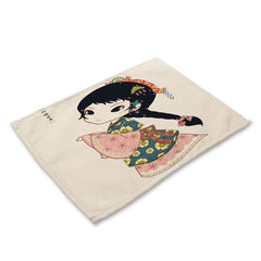 Cotton Linen Table Mat Cartoon Girls - Beauti Homes